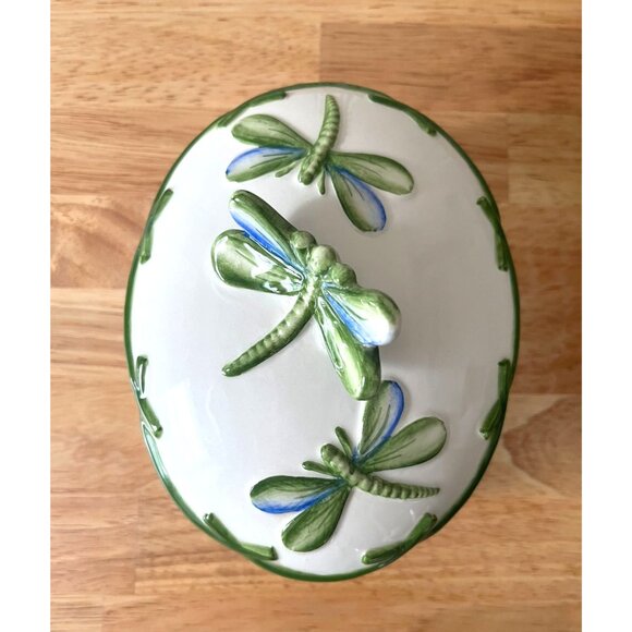 Ceramic Dragonfly-Themed Trinket Box With Lid Mariposa Hand Painted Italy - Picture 3 of 9